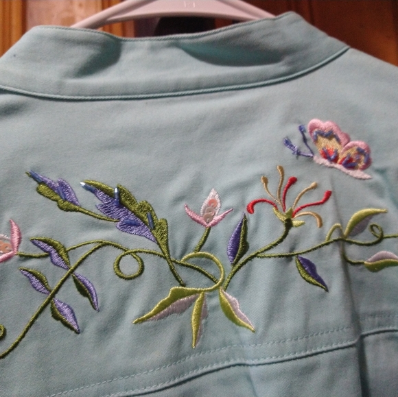 Quacker Factory Jacket Aqua Beaded Embroidered Zipper Jacket L NWOT - Picture 5 of 12